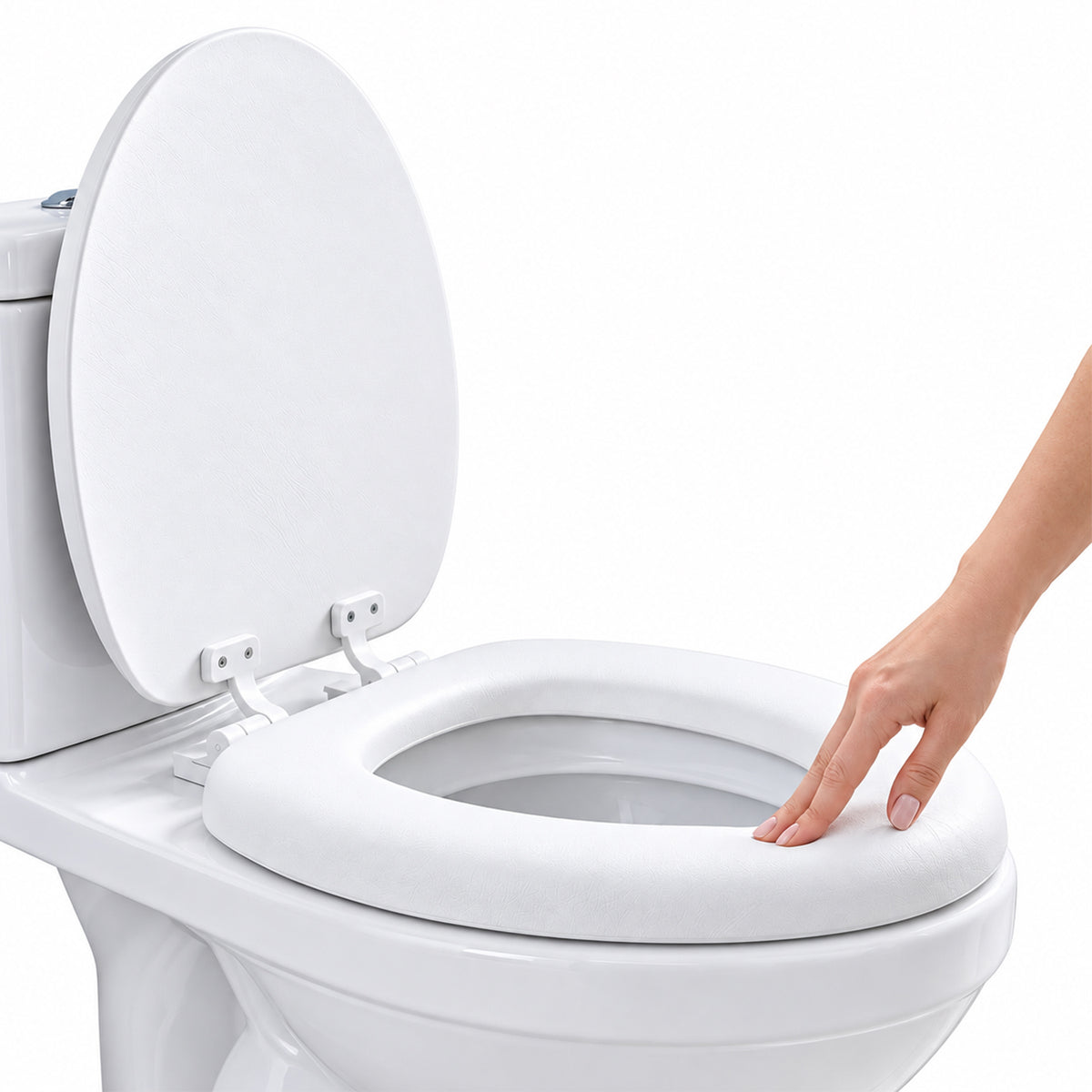 Plexon Elongated Soft Toilet Seat, Smooth Heavy-Duty Vinyl & Wood Core, Secure Hinge, White
