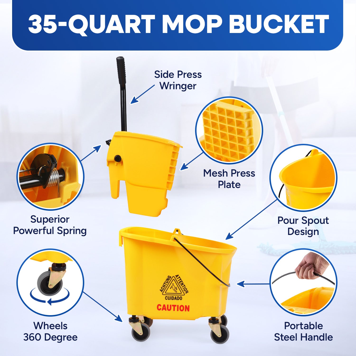 35-QT Side Press Mop Bucket and Wringer, Yellow