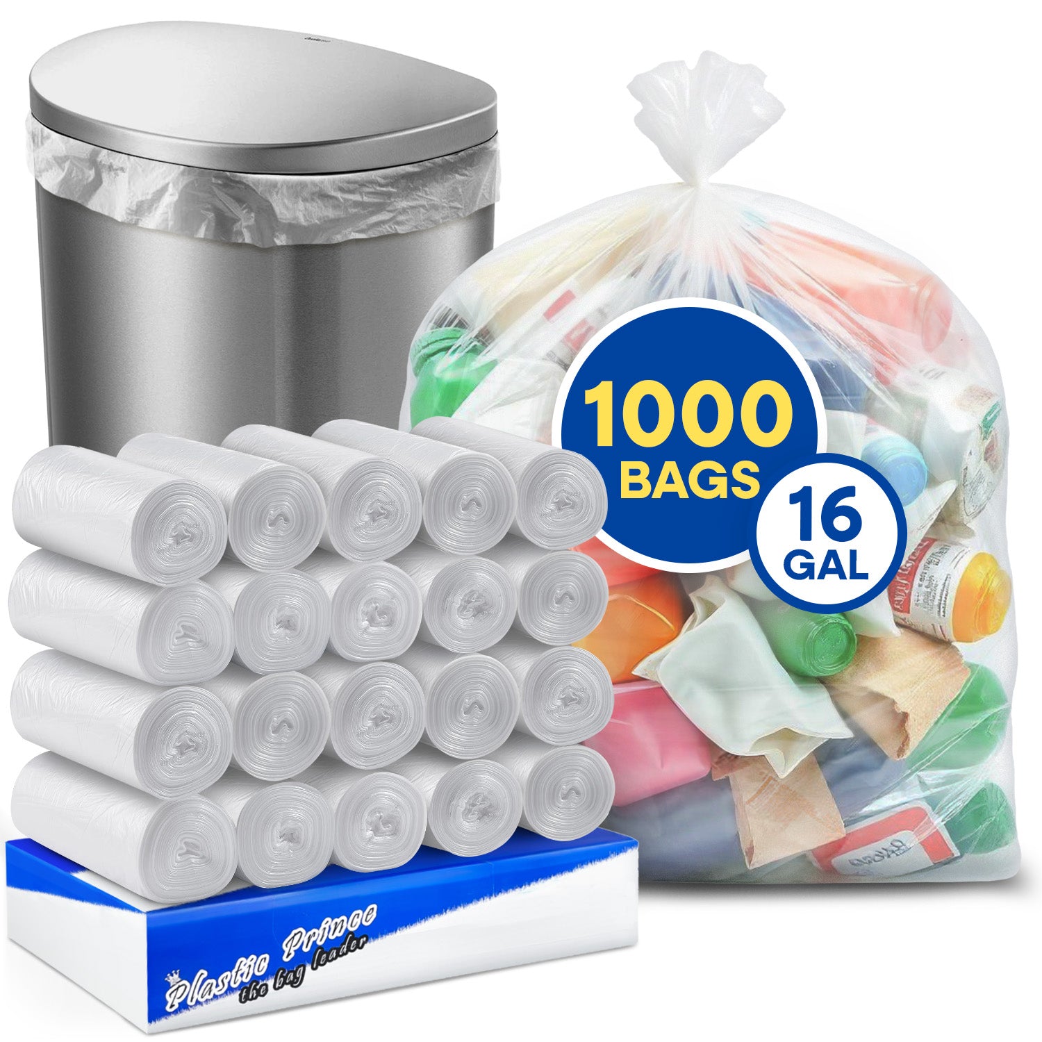 24" x 31", 16 Gal, 6 Mic, Clear High-Density Can Liners, 1000/Case