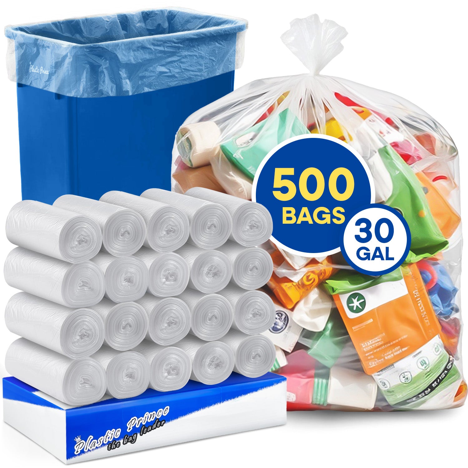 30" x 36", 30 Gal, 16 Mic, Clear High-Density Can Liners, 500/Case