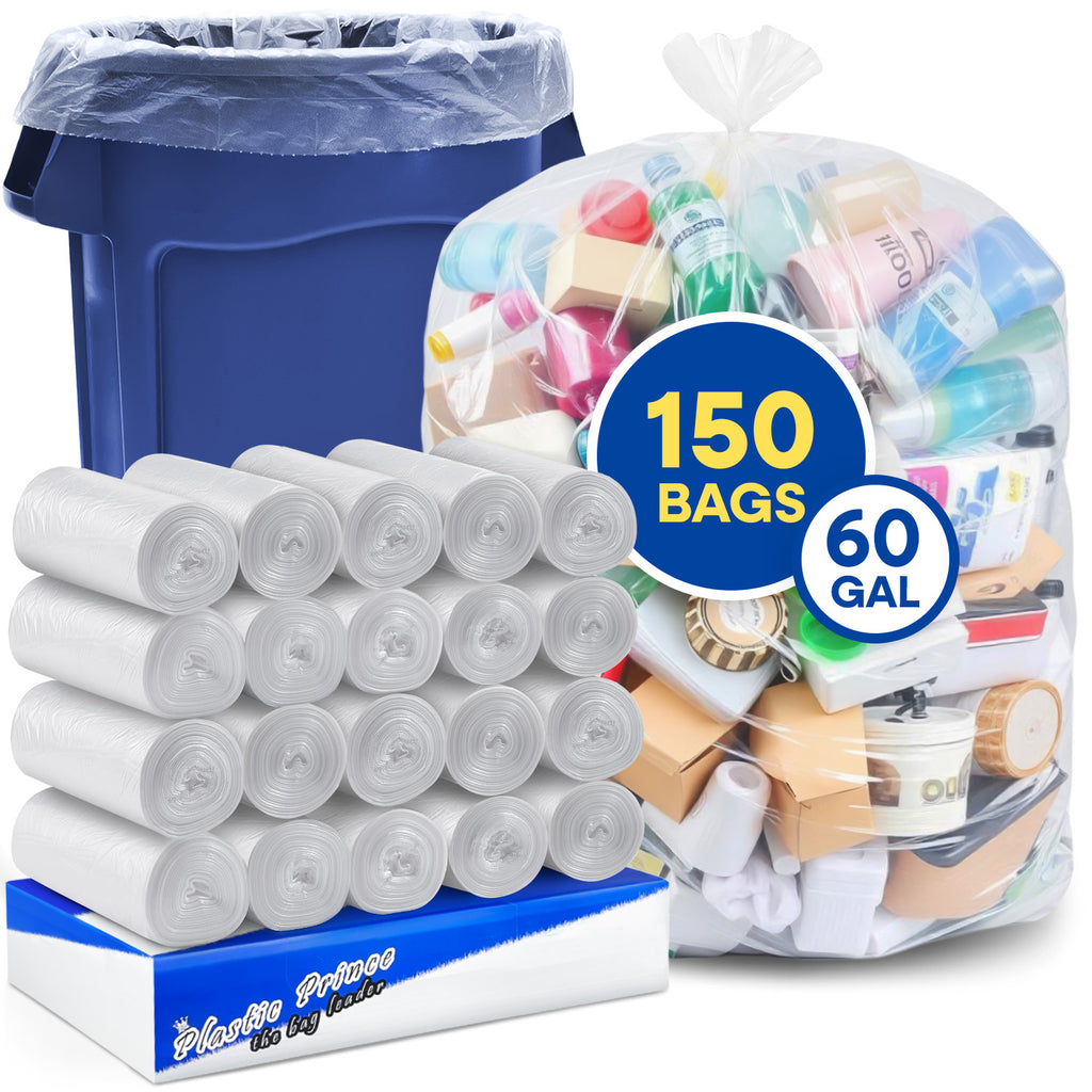 38" x 60", 60 Gal, 22 Mic, Clear High-Density Can Liners, 150/Case