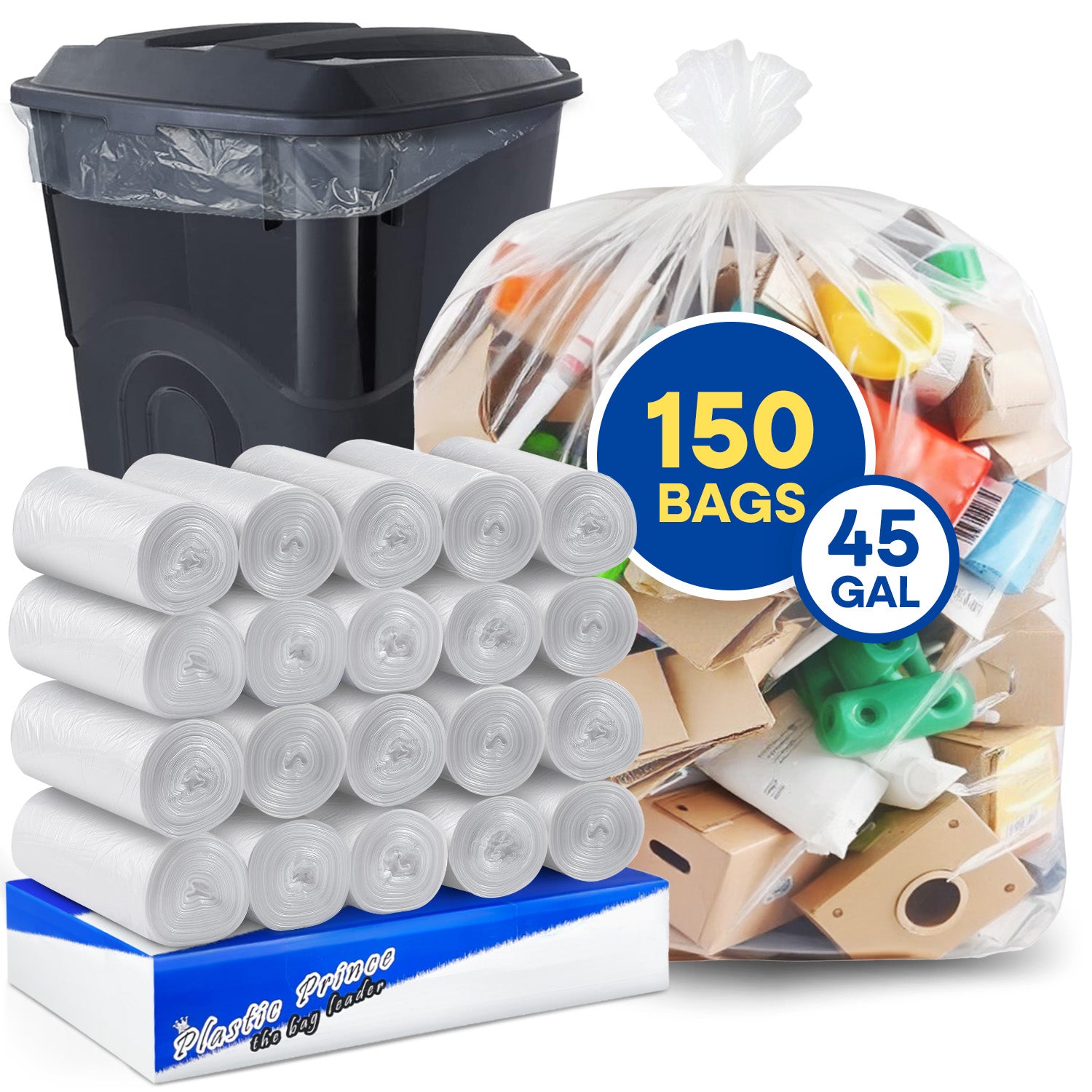 40" x 48", 45 Gal, 22 Mic, Clear High-Density Can Liners, 150/Case