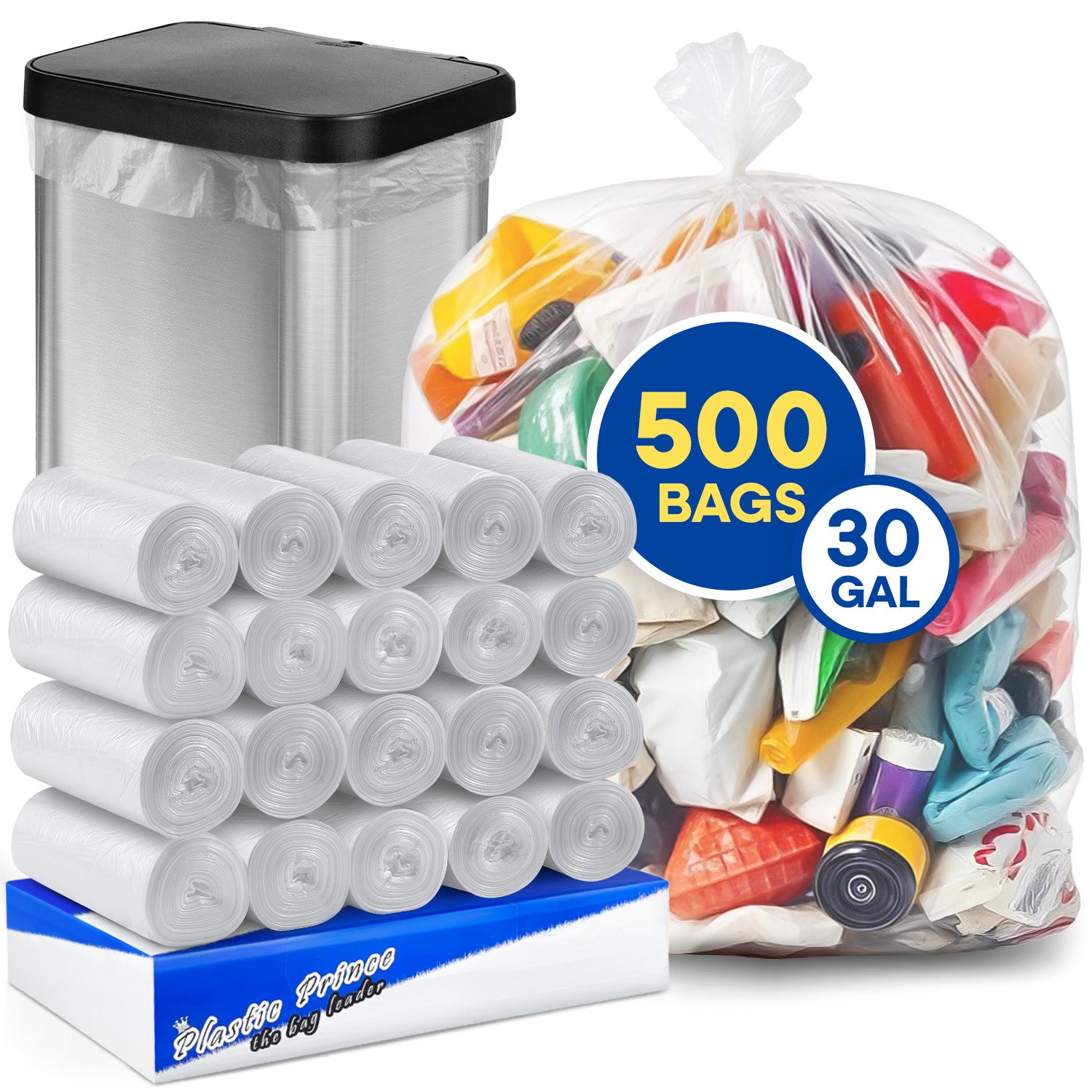 30" x 37", 30 Gal, 13 Mic, Clear High-Density Can Liners, 500/Case