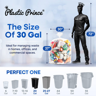 30in x 37in, 30 Gallon, 13 Mic, Clear High-Density Can Liners, 500/Case