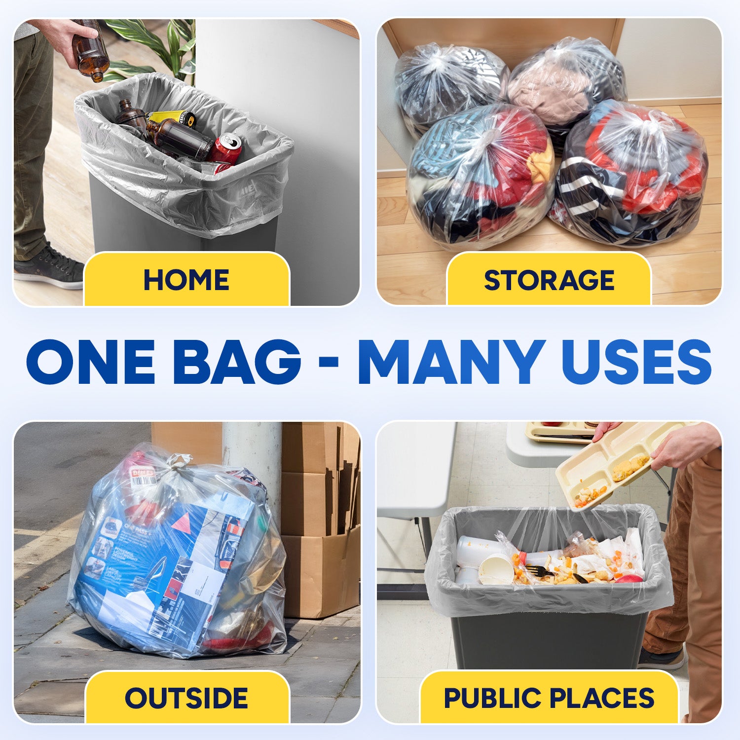 33" x 40", 33 Gal, 13 Mic, Clear High-Density Can Liners, 500/Case