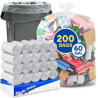 38" x 60", 60 Gal, 12 Mic, Clear High-Density Can Liners, 200/Case