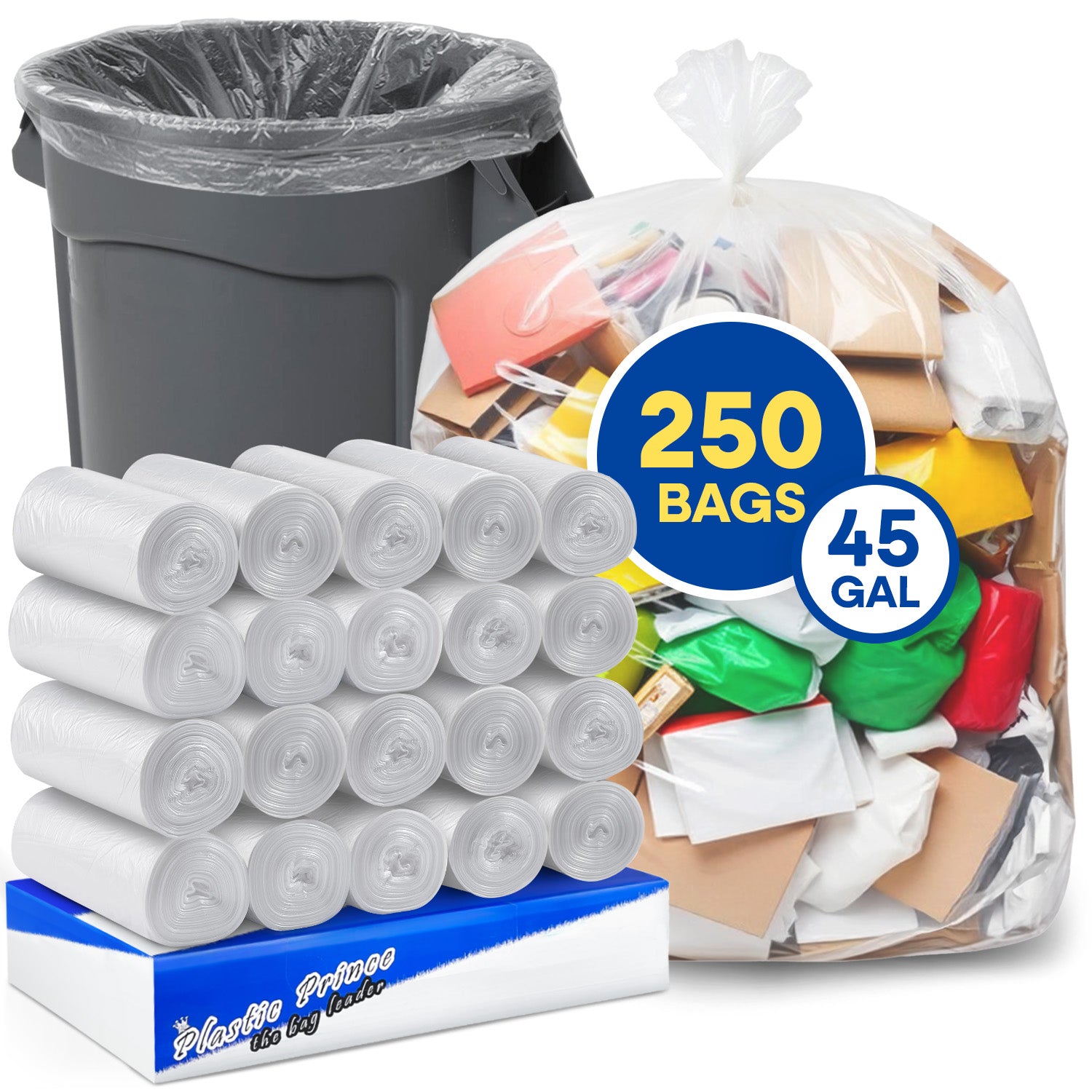 40" x 48", 45 Gal, 12 Mic, Clear High-Density Can Liners, 250/Case