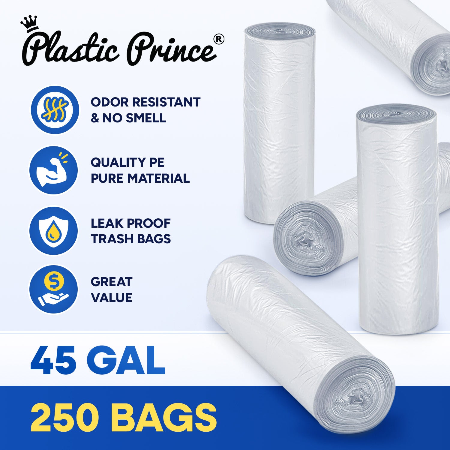 40" x 48", 45 Gal, 12 Mic, Clear High-Density Can Liners, 250/Case