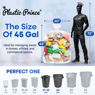 40in x 48in, 45 Gallon, 12 Mic, Clear High-Density Can Liners, 250/Case