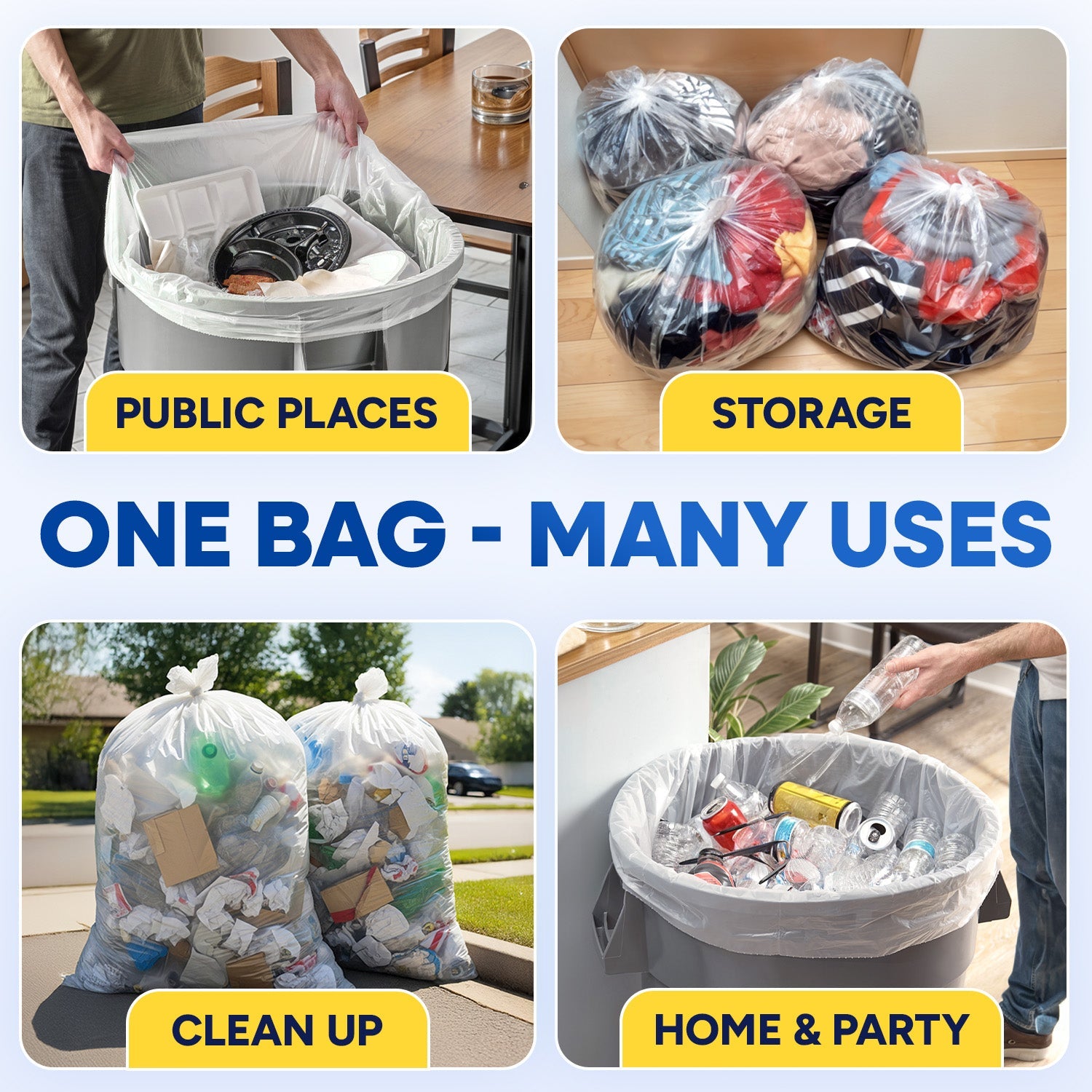 40in x 48in, 45 Gallon, 12 Mic, Clear High-Density Can Liners, 250/Case