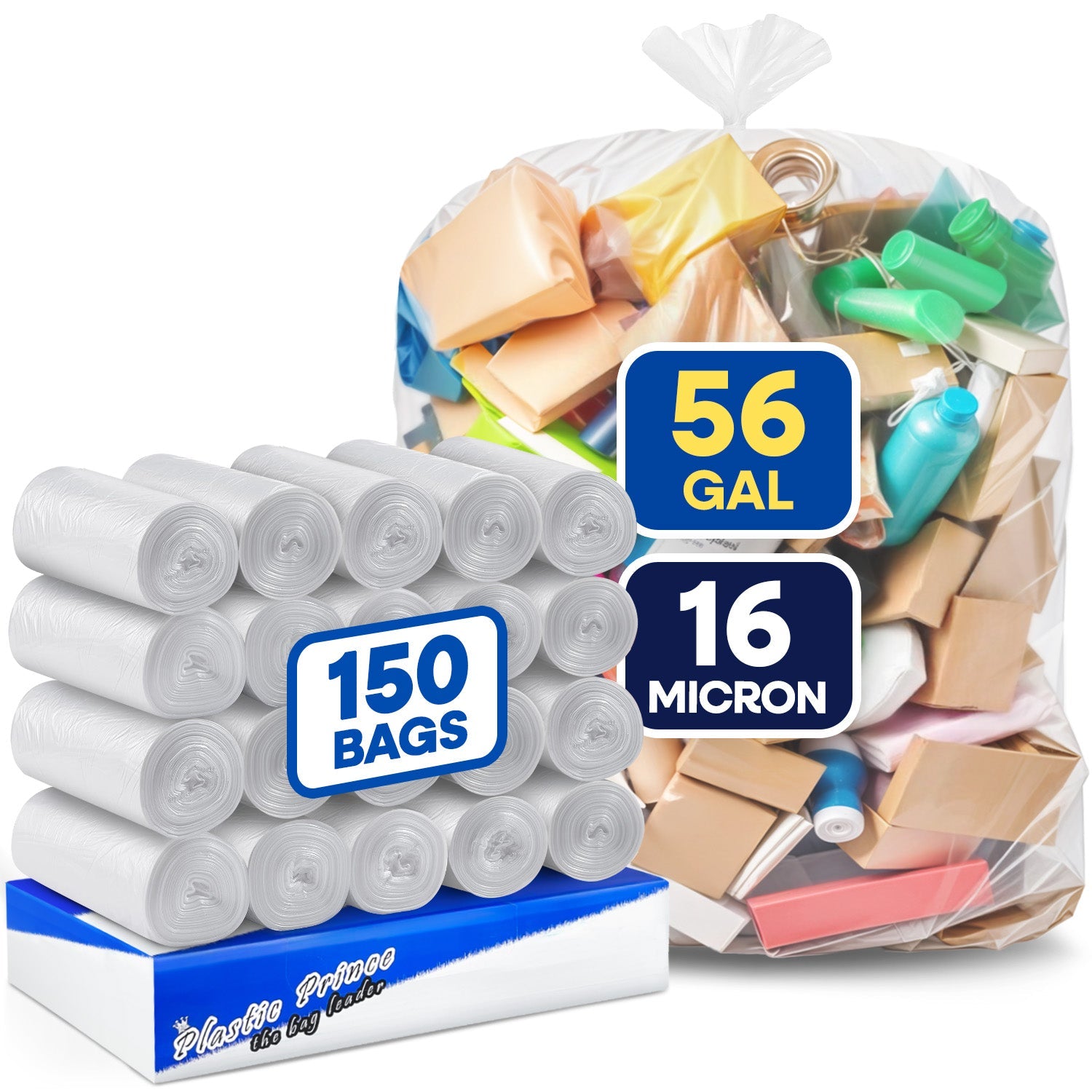 43in x 47in, 56 Gallon, 16 Mic, Clear High-Density Can Liners, 150/Case