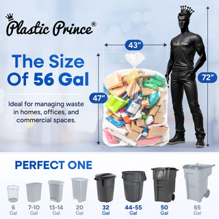 43in x 47in, 56 Gallon, 16 Mic, Clear High-Density Can Liners, 150/Case