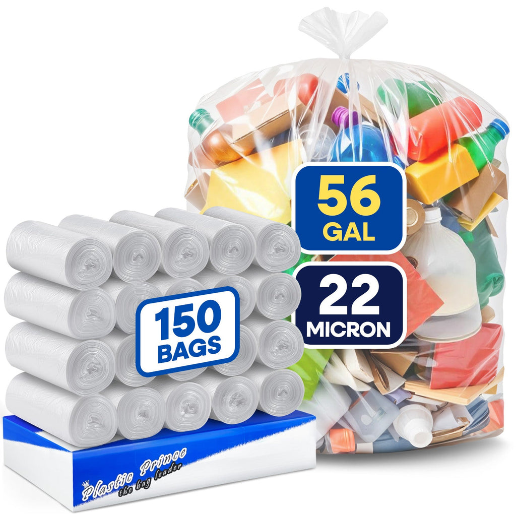 43in x 47in, 56 Gallon, 22 Mic, Clear High-Density Can Liners, 150/Case