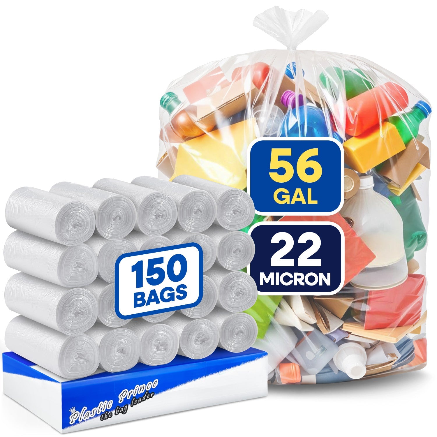 43in x 47in, 56 Gallon, 22 Mic, Clear High-Density Can Liners, 150/Case