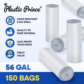 43" x 47", 56 Gal, 22 Mic, Clear High-Density Can Liners, 150/Case