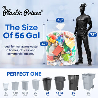 43in x 47in, 56 Gallon, 22 Mic, Clear High-Density Can Liners, 150/Case