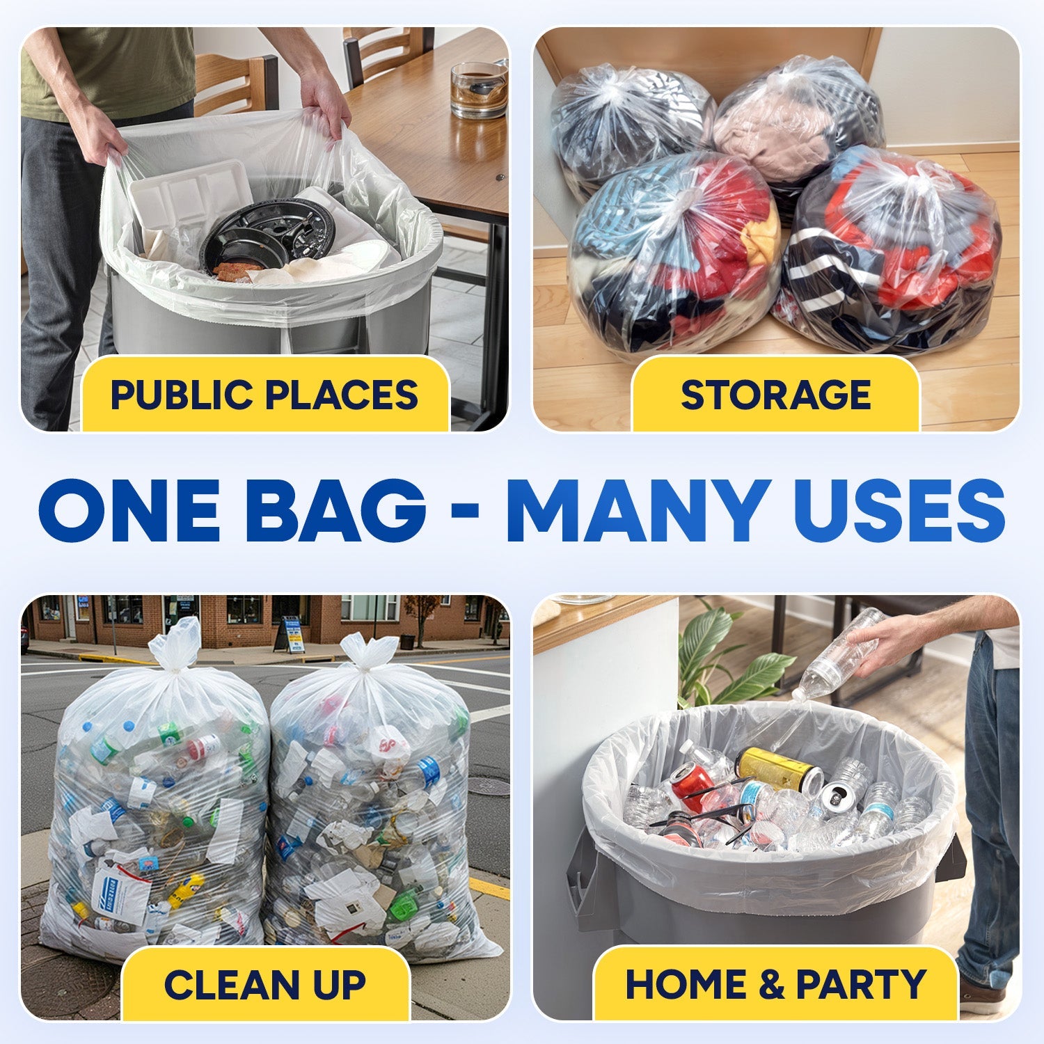43in x 47in, 56 Gallon, 22 Mic, Clear High-Density Can Liners, 150/Case