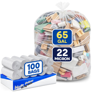 48in x 60in, 65 Gallon, 22 Mic, Clear High-Density Can Liners, 100/Case