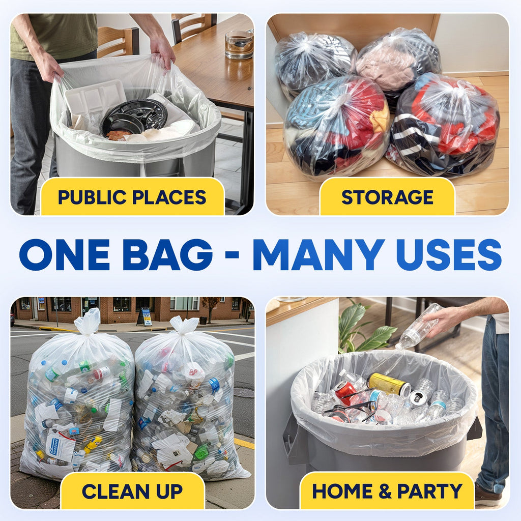 48in x 60in, 65 Gallon, 22 Mic, Clear High-Density Can Liners, 100/Case