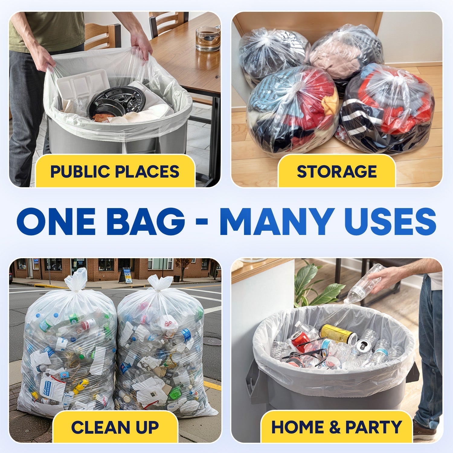 48in x 60in, 65 Gallon, 22 Mic, Clear High-Density Can Liners, 100/Case