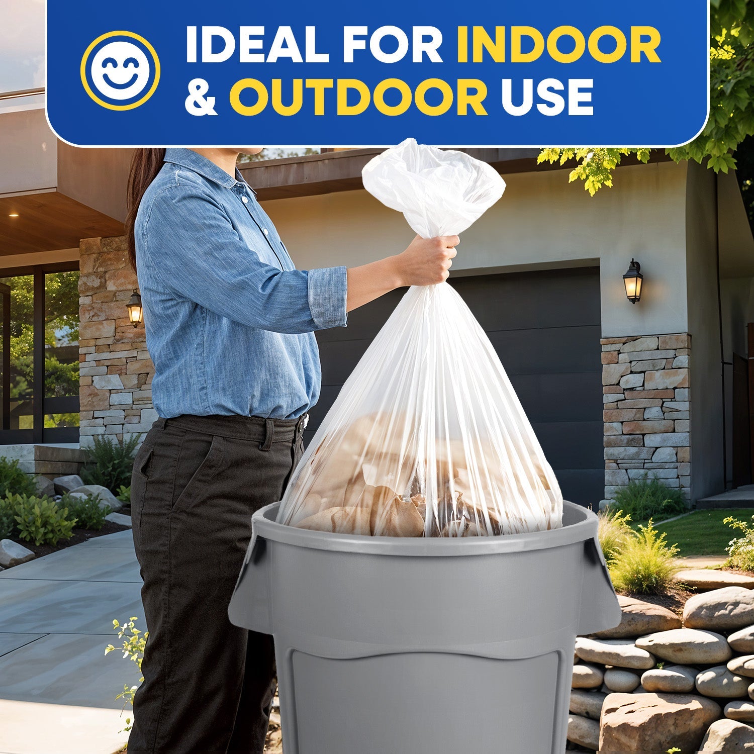 48in x 60in, 65 Gallon, 22 Mic, Clear High-Density Can Liners, 100/Case