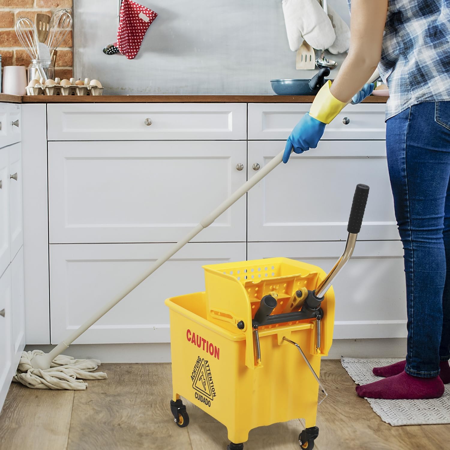 20-QT Upward Press Mop Bucket and Wringer, Yellow