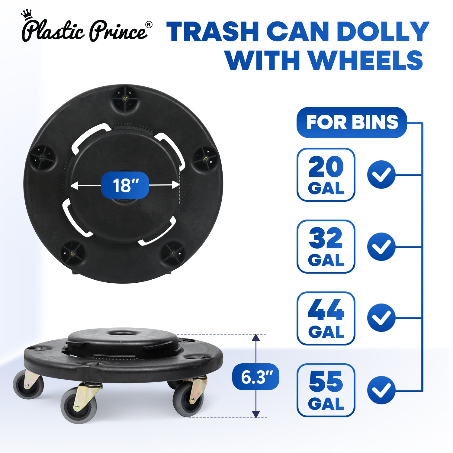 18" Black Round Trash Can Dolly