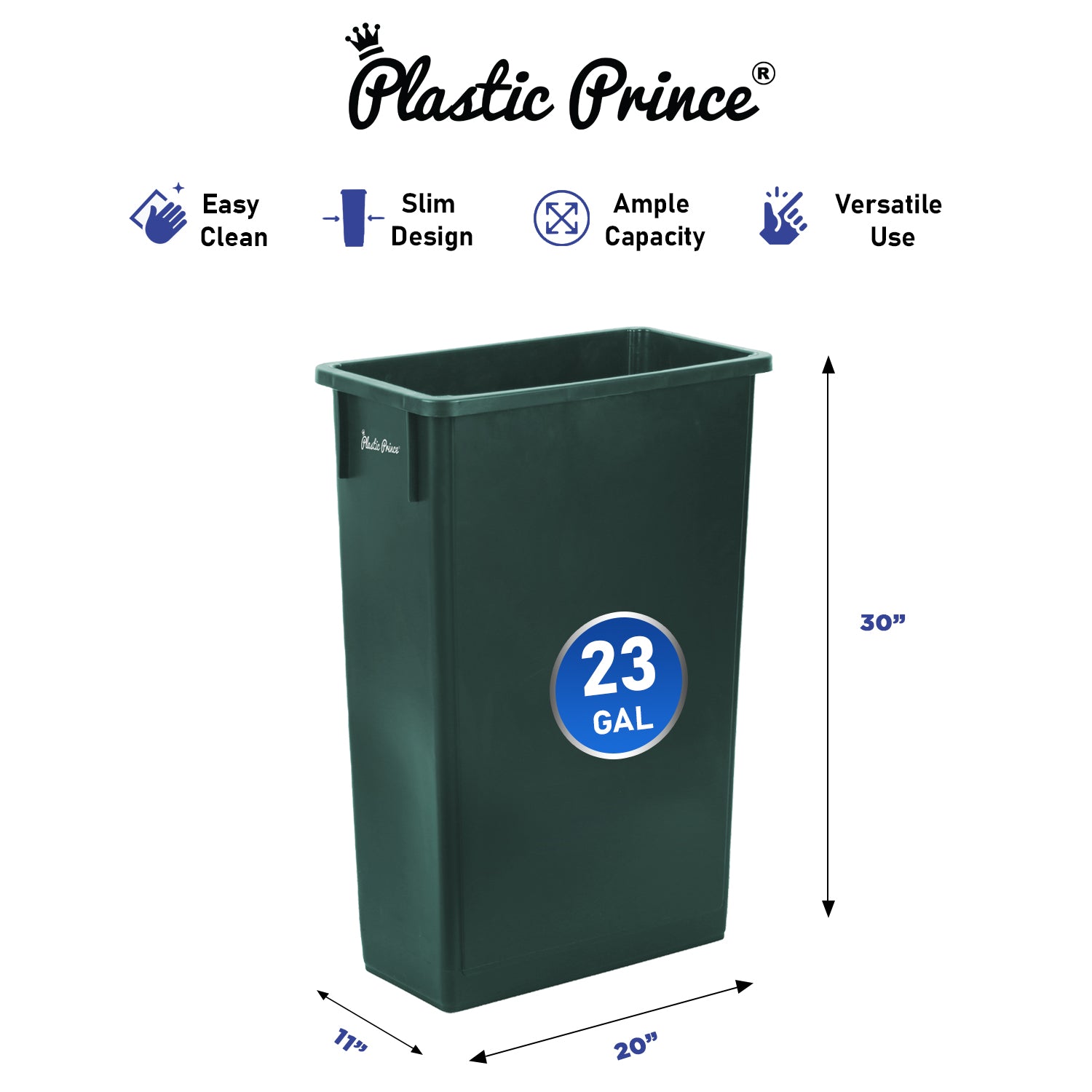 23 Gal Green Slim Rectangular Trash Can