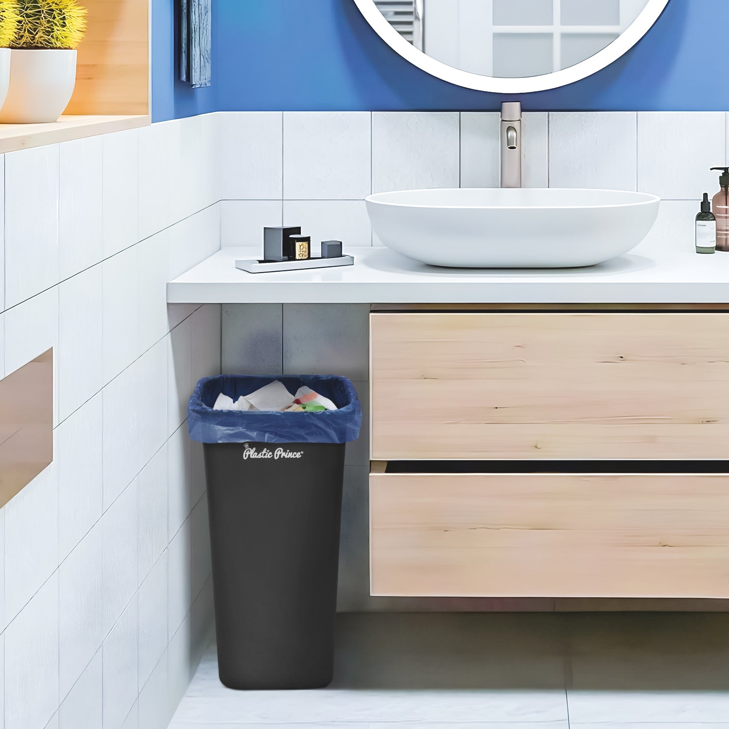 40-QT Black Wastebasket