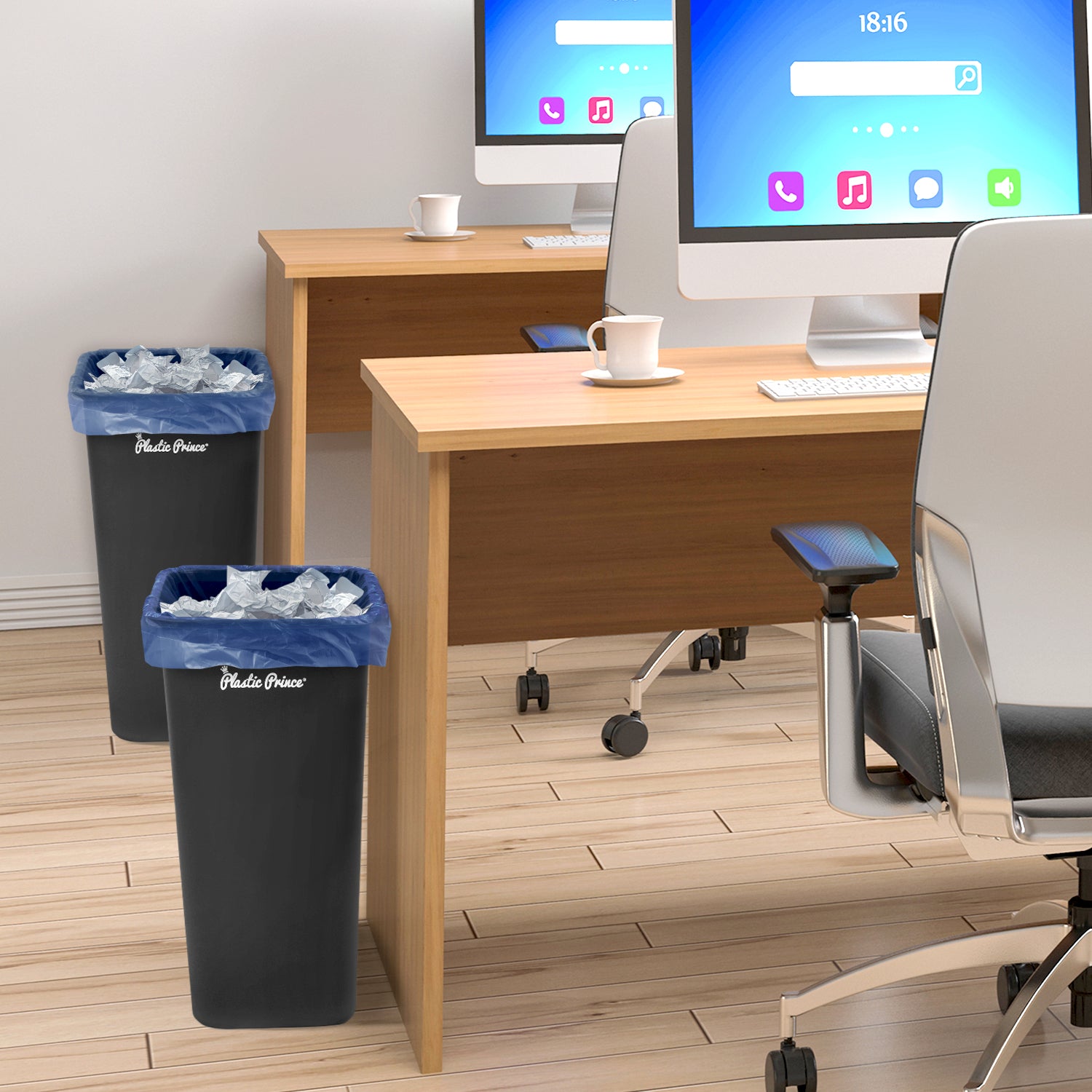 40-QT Black Wastebasket