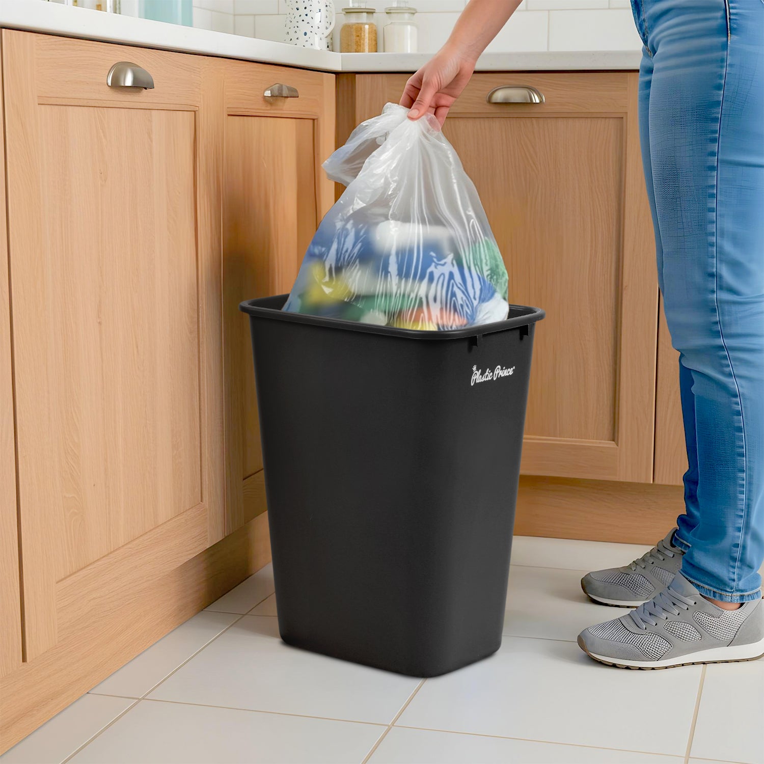 40-QT Black Wastebasket