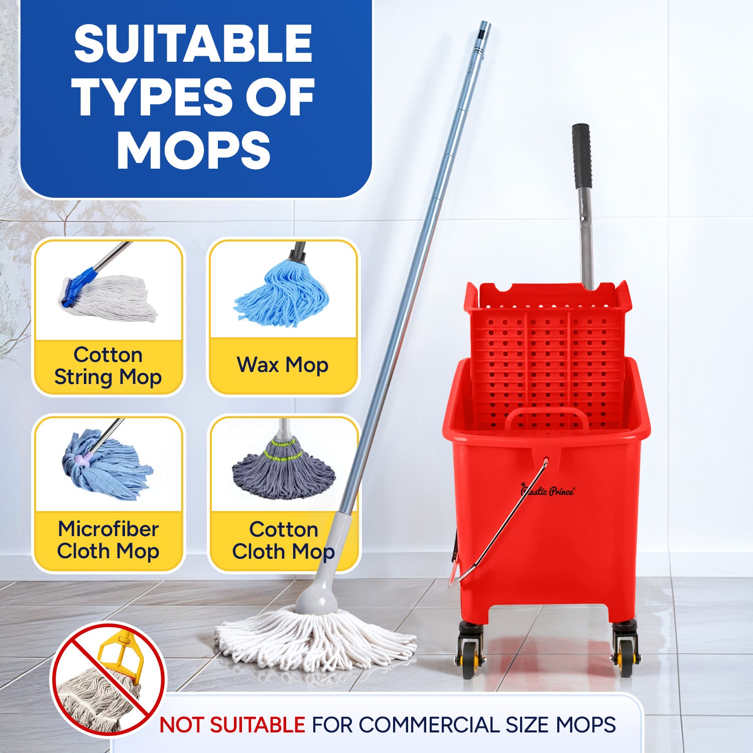 20-QT Upward Press Mop Bucket and Wringer, Red