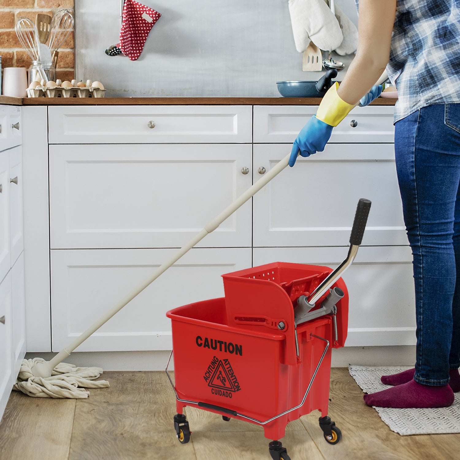 20-QT Upward Press Mop Bucket and Wringer, Red