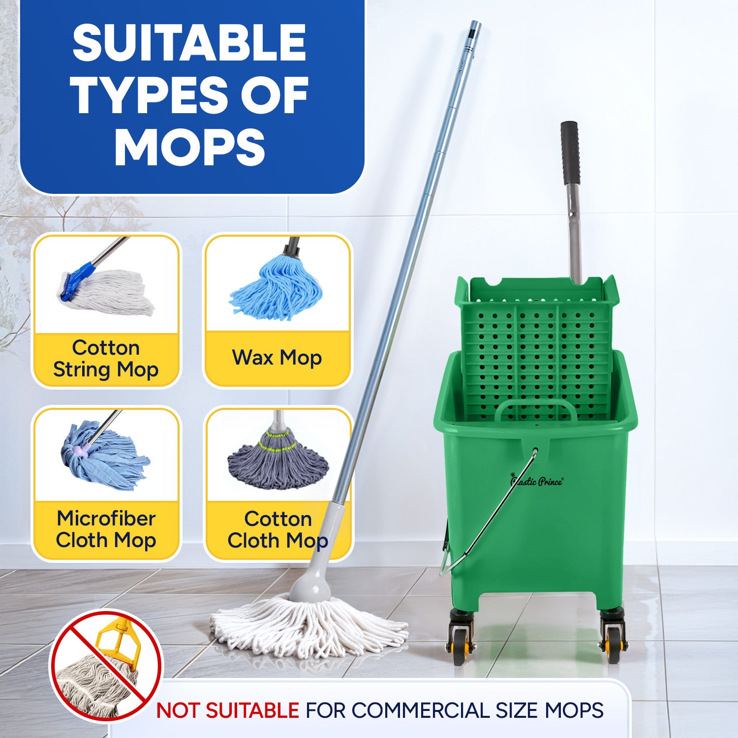 20-QT Upward Press Mop Bucket and Wringer, Green