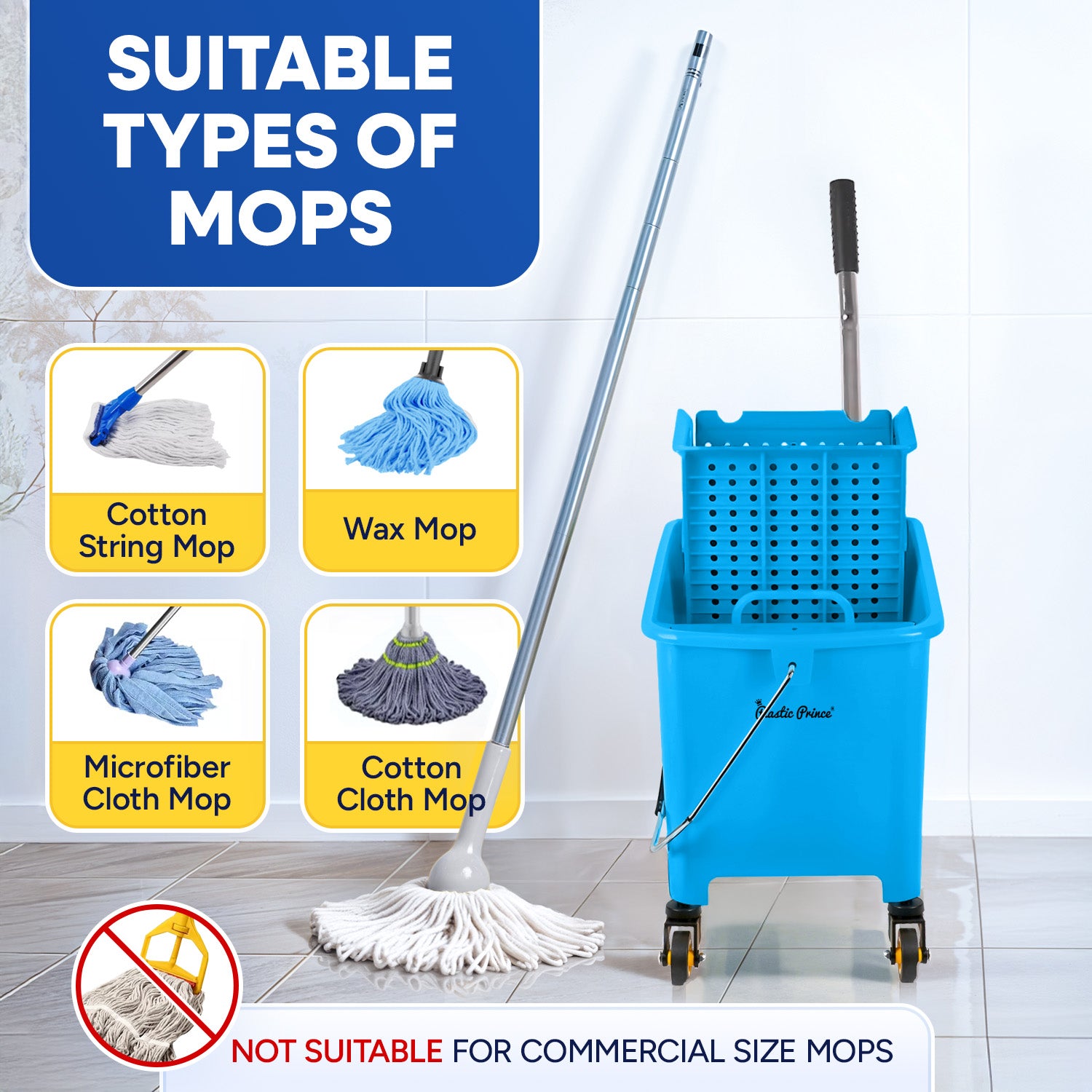 20-QT Upward Press Mop Bucket and Wringer, Blue