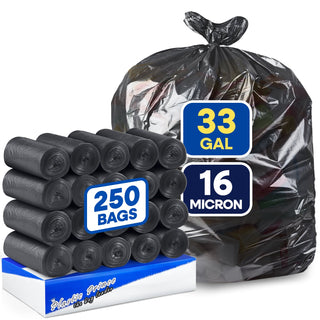 33" x 40", 33 Gallon, 16 Mic, Black High-Density Can Liners, 250/Case