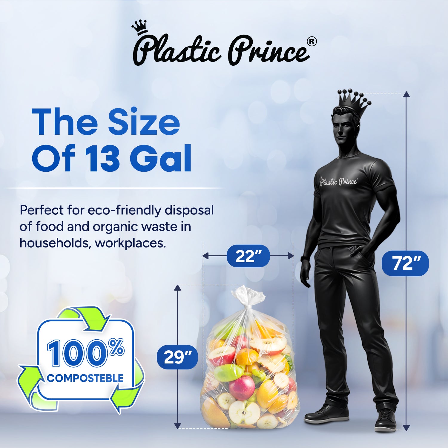 22" x 29", 13 Gallon, 0.65 Mic, Clear Compostable Can Liner, 10 Rolls of 25/Roll, 250/Case