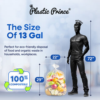 22" x 29", 13 Gallon, 0.65 Mic, Clear Compostable Can Liner, 10 Rolls of 25/Roll, 250/Case