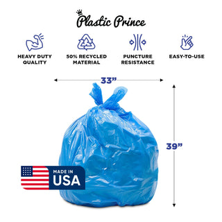 23" x 10" x 39" 33 Gal 1.5 Mil Blue Recycling Bags, 100/Case
