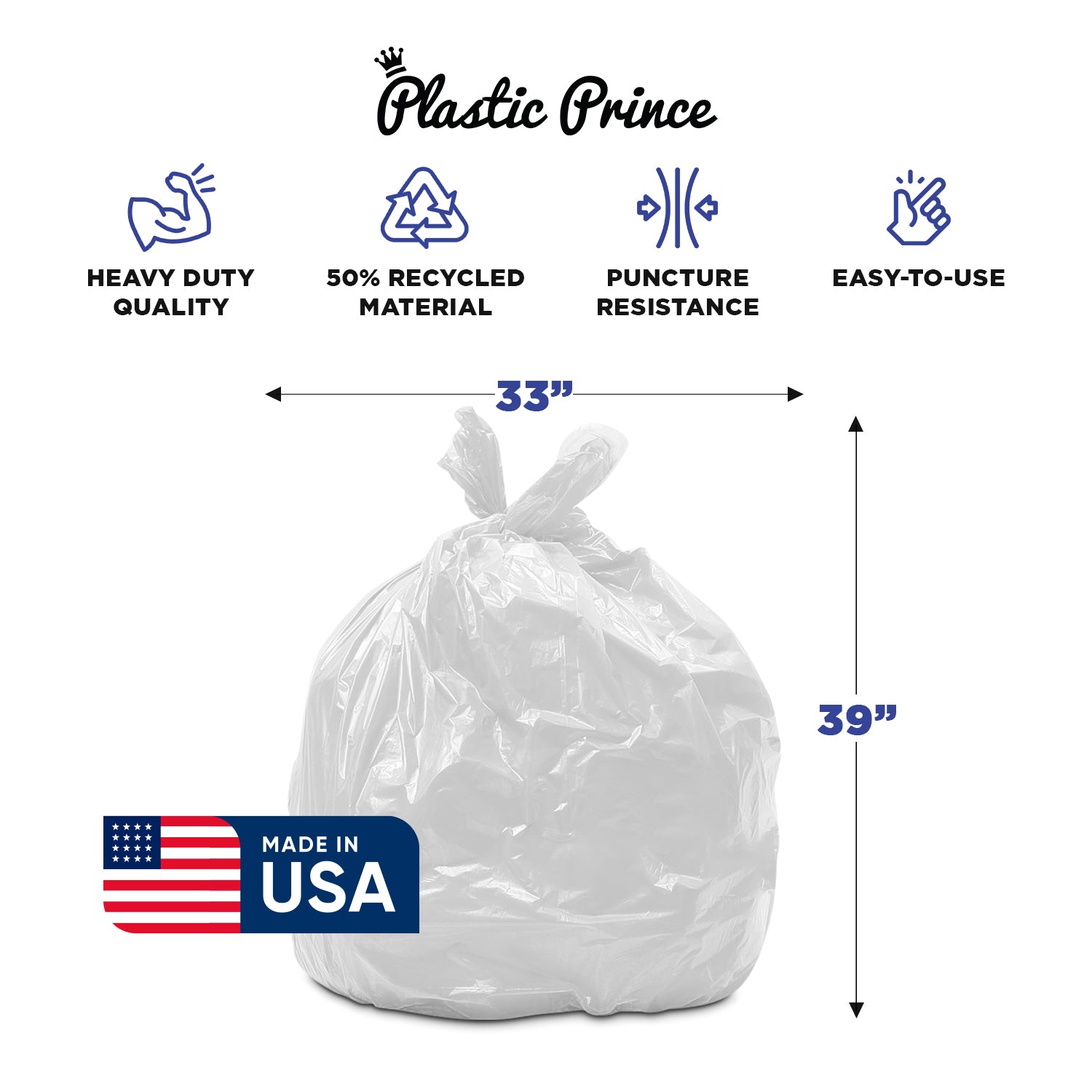 23" x 10" x 39" 33 Gal 1.5 Mil Clear Recycling Bags, 100/Case