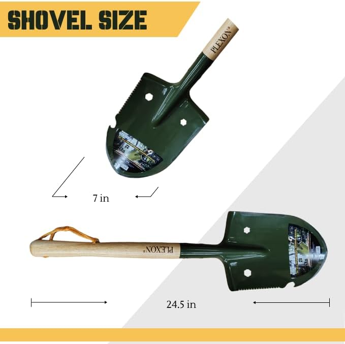 27" Multifunctional Camping Shovel with Saw, Bottle Opener, Side Blade & Hexagonal Wrench