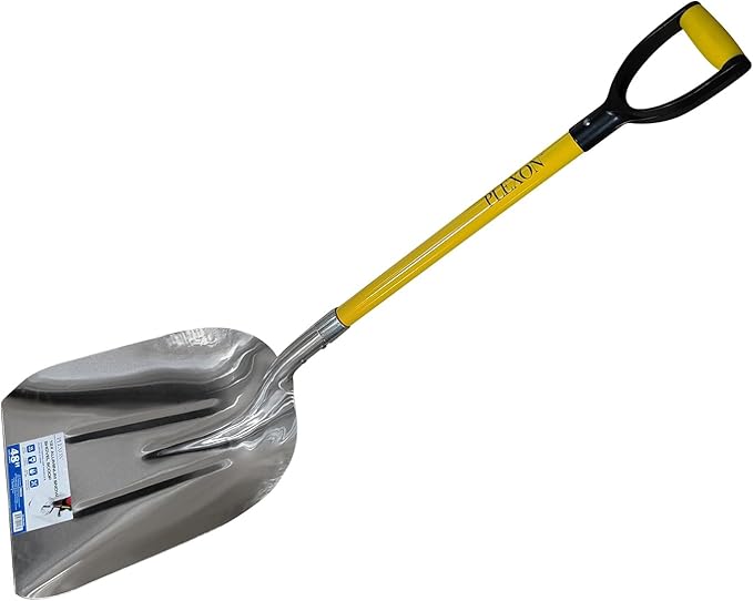 48" 15 Inch Aluminum Snow Scoop with Fiberglass Handle & Plastic D-Grip, Yellow