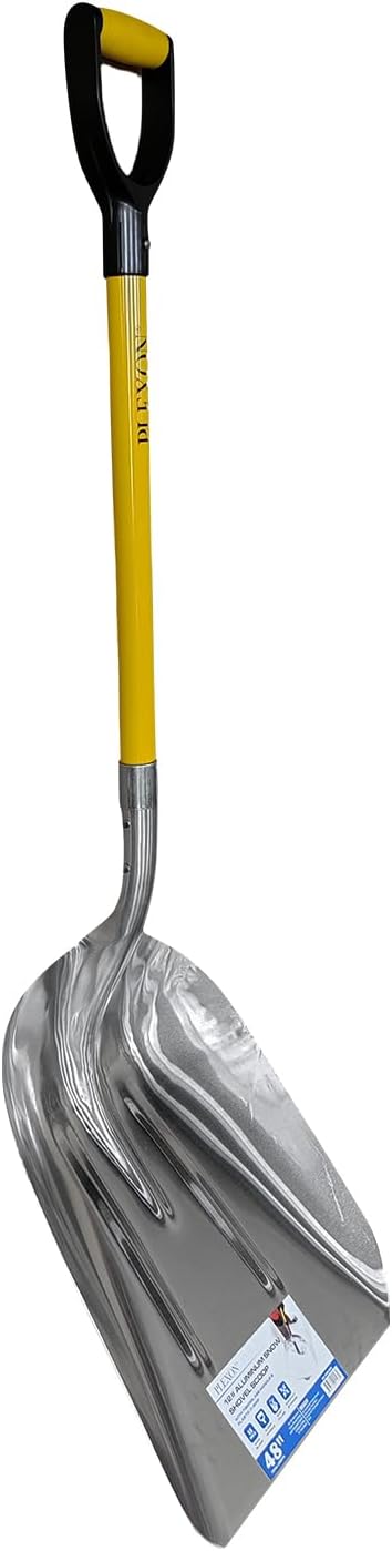 48" 15 Inch Aluminum Snow Scoop with Fiberglass Handle & Plastic D-Grip, Yellow