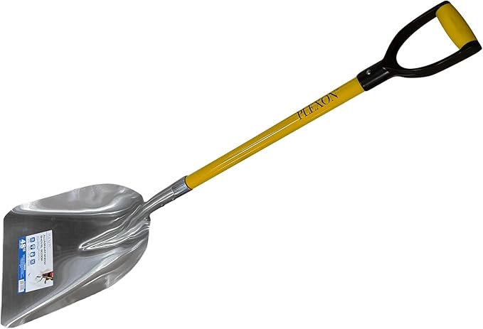 48" 12 Inch Aluminum Snow Scoop with Fiberglass Handle & Plastic D-Grip, Yellow