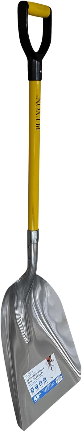 48" 12 Inch Aluminum Snow Scoop with Fiberglass Handle & Plastic D-Grip, Yellow