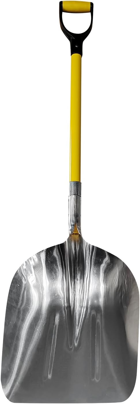 48" 15 Inch Aluminum Snow Scoop with Fiberglass Handle & Plastic D-Grip, Yellow