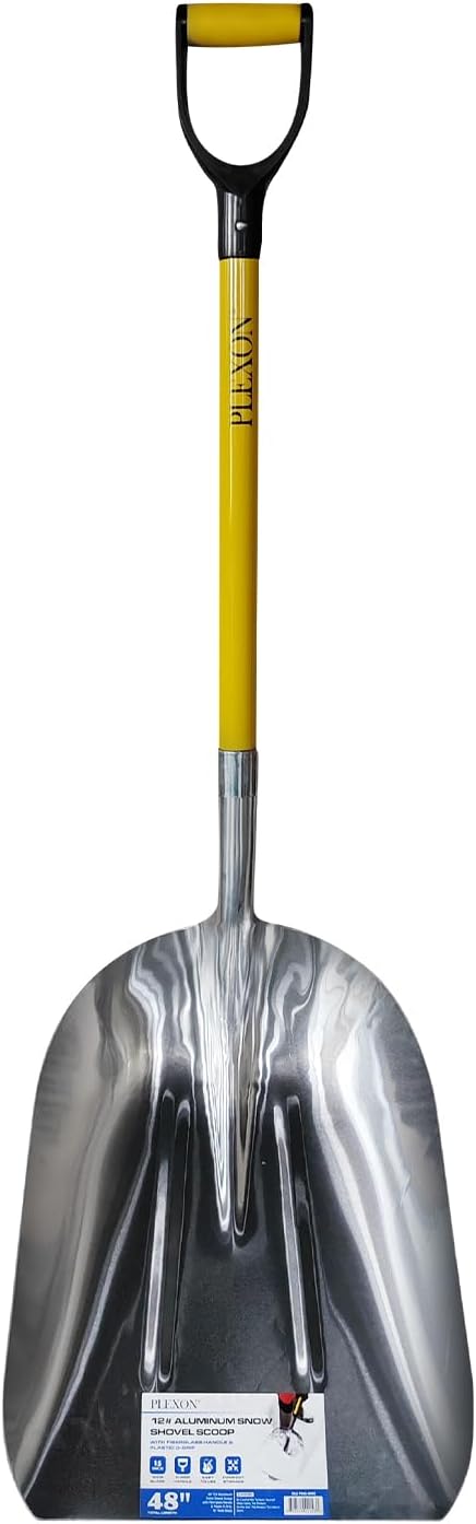 48" 15 Inch Aluminum Snow Scoop with Fiberglass Handle & Plastic D-Grip, Yellow