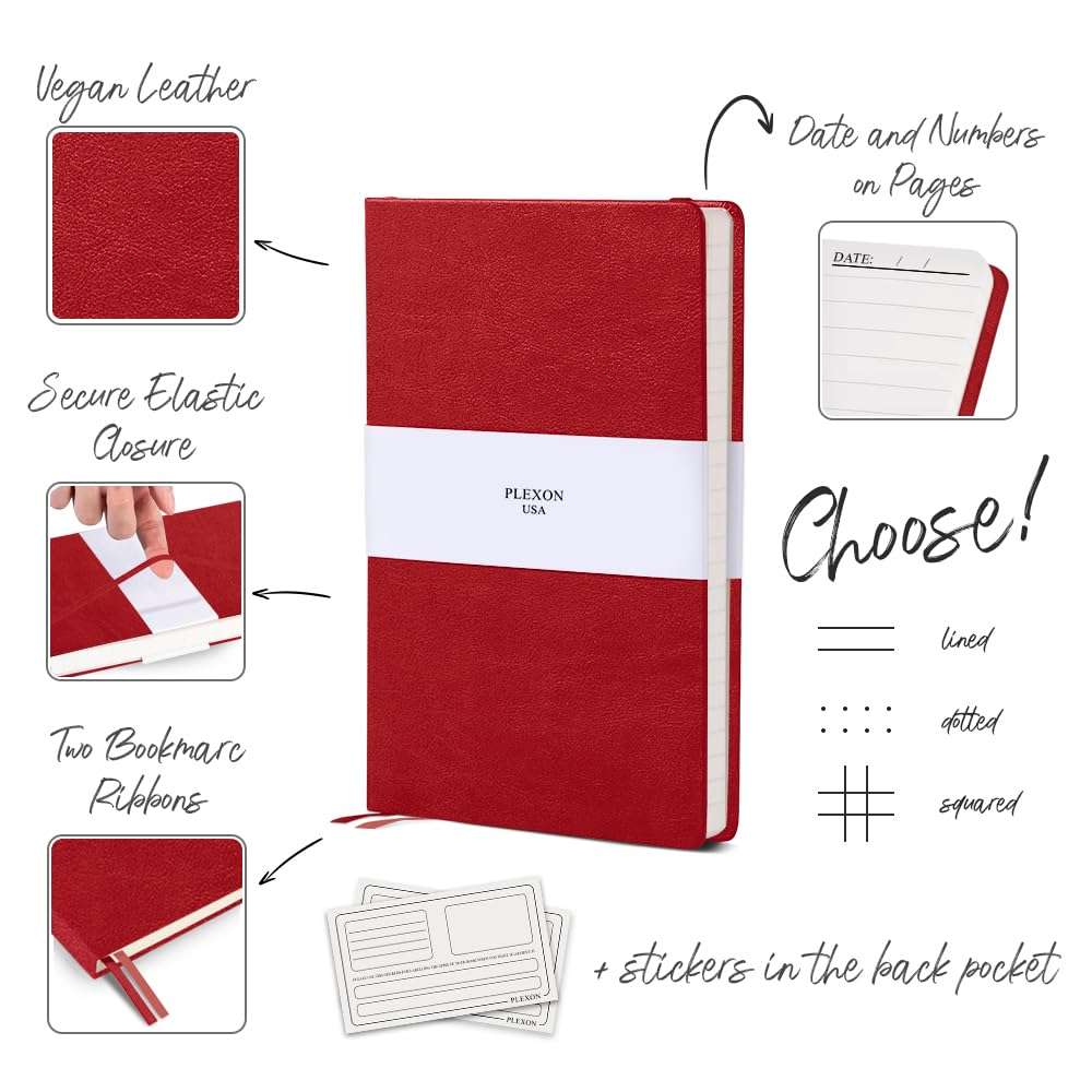 Red A5 Hardcover Vegan Leather Squared Notebook with 120 gsm Graph Cream Paper and Gift Box, 80 Sheets - 3