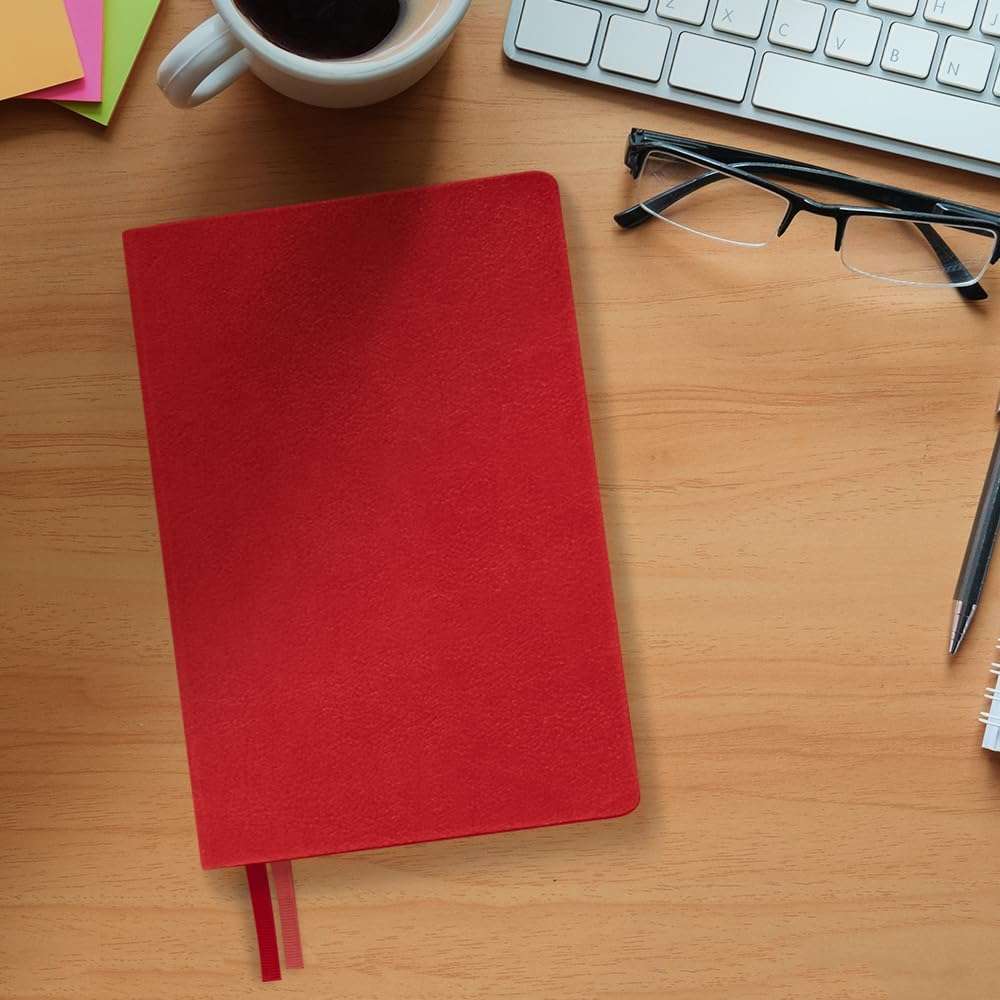 Red A5 Hardcover Vegan Leather Dotted Notebook with 120 gsm Cream Paper and Gift Box, 80 Sheets - 7