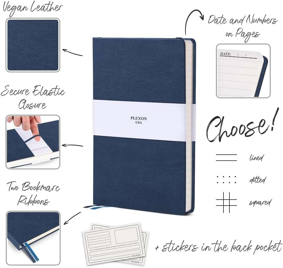 Navy Blue A5 Hardcover Vegan Leather Dotted Notebook with 120 gsm Cream Paper and Gift Box, 80 Sheets - 5